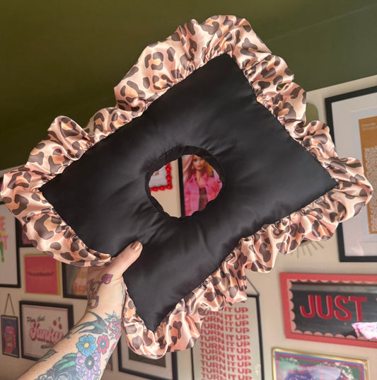Luxury Large Leopard Print Satin Frilled Cushion