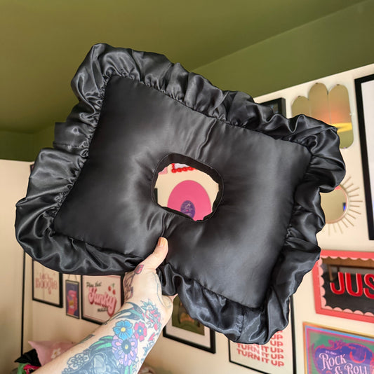 Luxury Large Black Satin Frilled Cushion