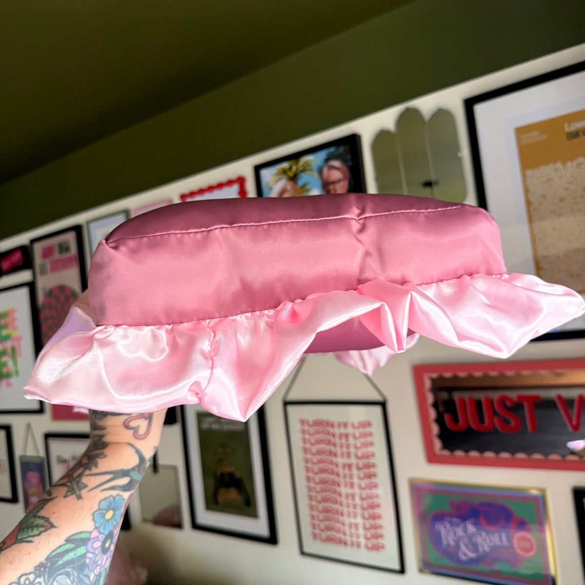 Luxury Large Raspberry Delight/Light Pink Satin Frilled Cushion