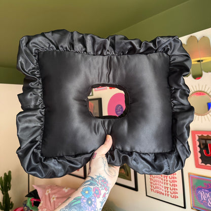 Luxury Large Black Satin Frilled Cushion