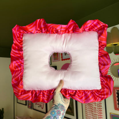 Luxury Large Light Pink/Bright Zebra Satin Frilled Cushion