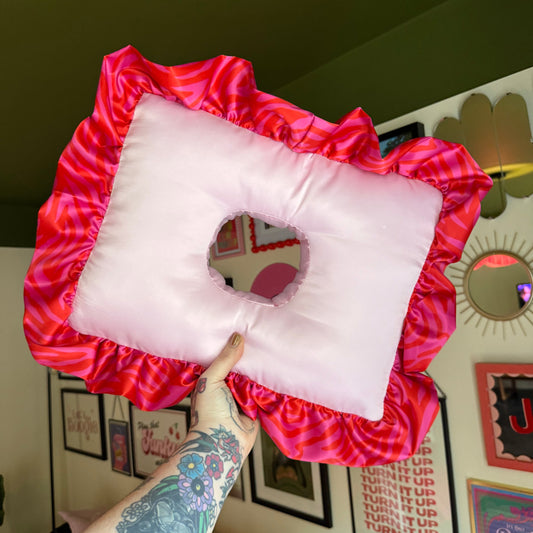 Luxury Large Light Pink/Bright Zebra Satin Frilled Cushion