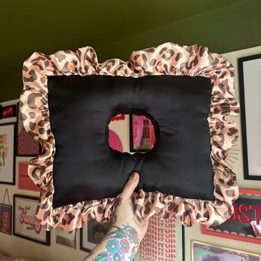 Luxury Large Leopard Print Satin Frilled Cushion