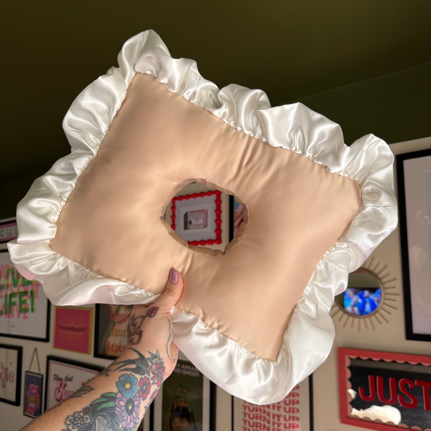 Luxury Large Gold/Cream Satin Frilled Cushion