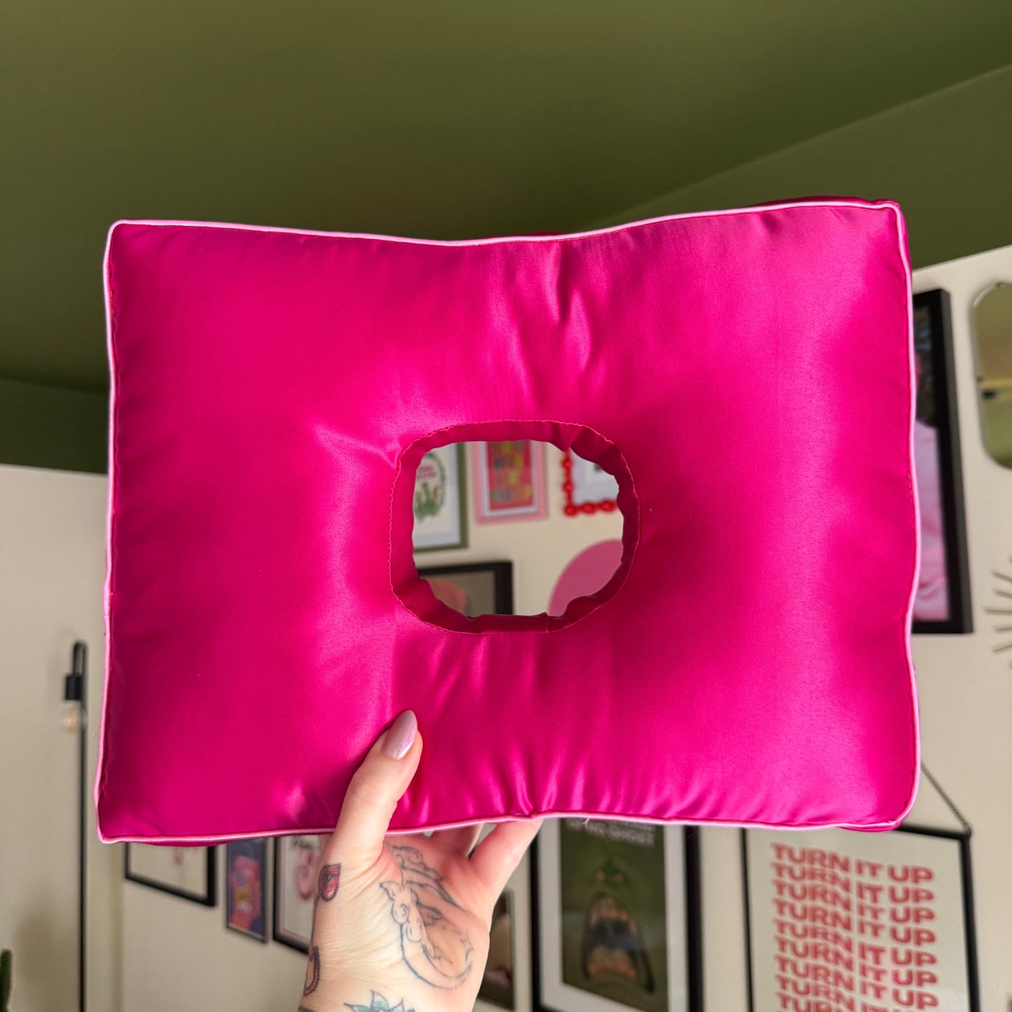 Deep Filled Hot Pink Satin Cushion