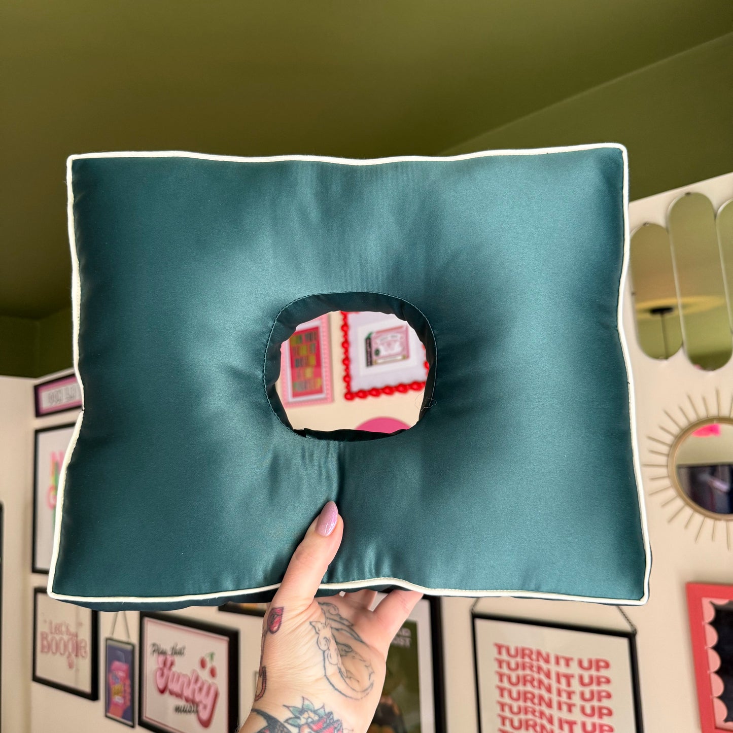 Deep Filled Bottle Green Satin Cushion