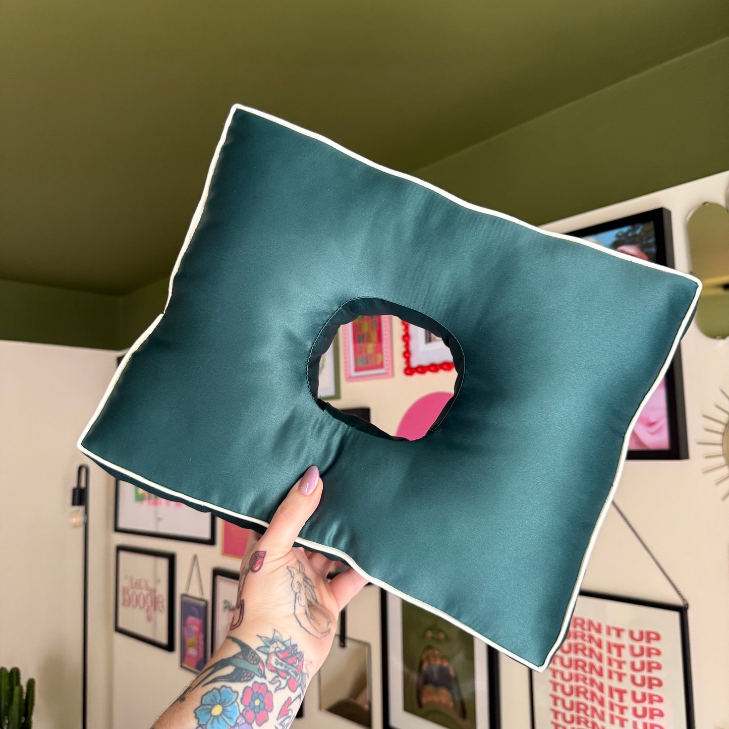 Deep Filled Bottle Green Satin Cushion
