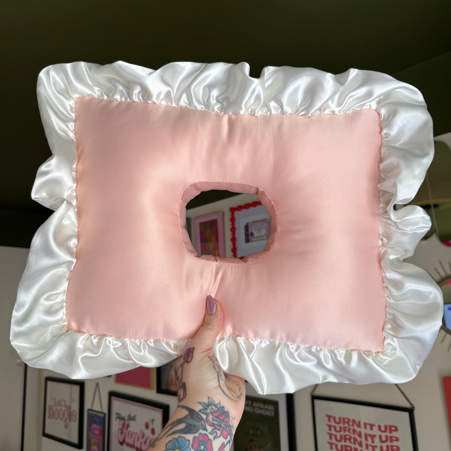 Luxury Large Blush/Cream Satin Frilled Cushion
