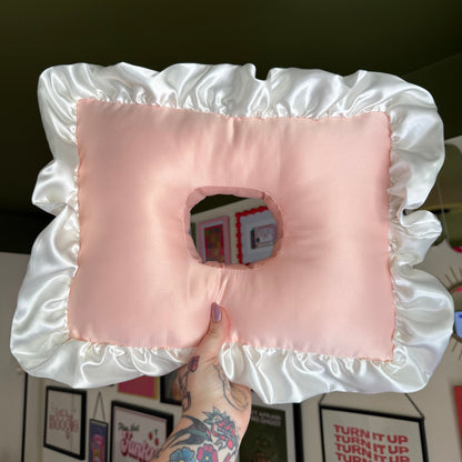 Luxury Large Blush/Cream Satin Frilled Cushion