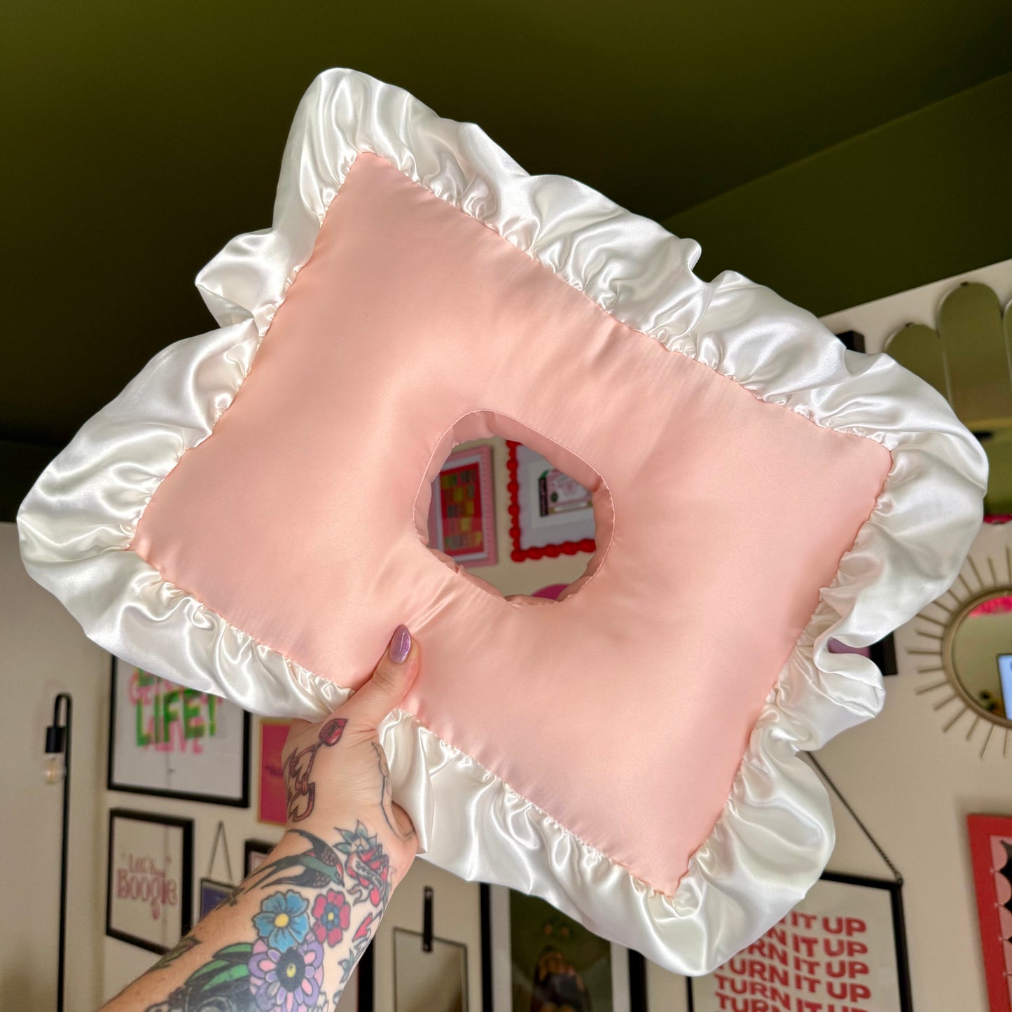 Luxury Large Blush/Cream Satin Frilled Cushion