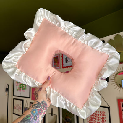 Luxury Large Blush/Cream Satin Frilled Cushion