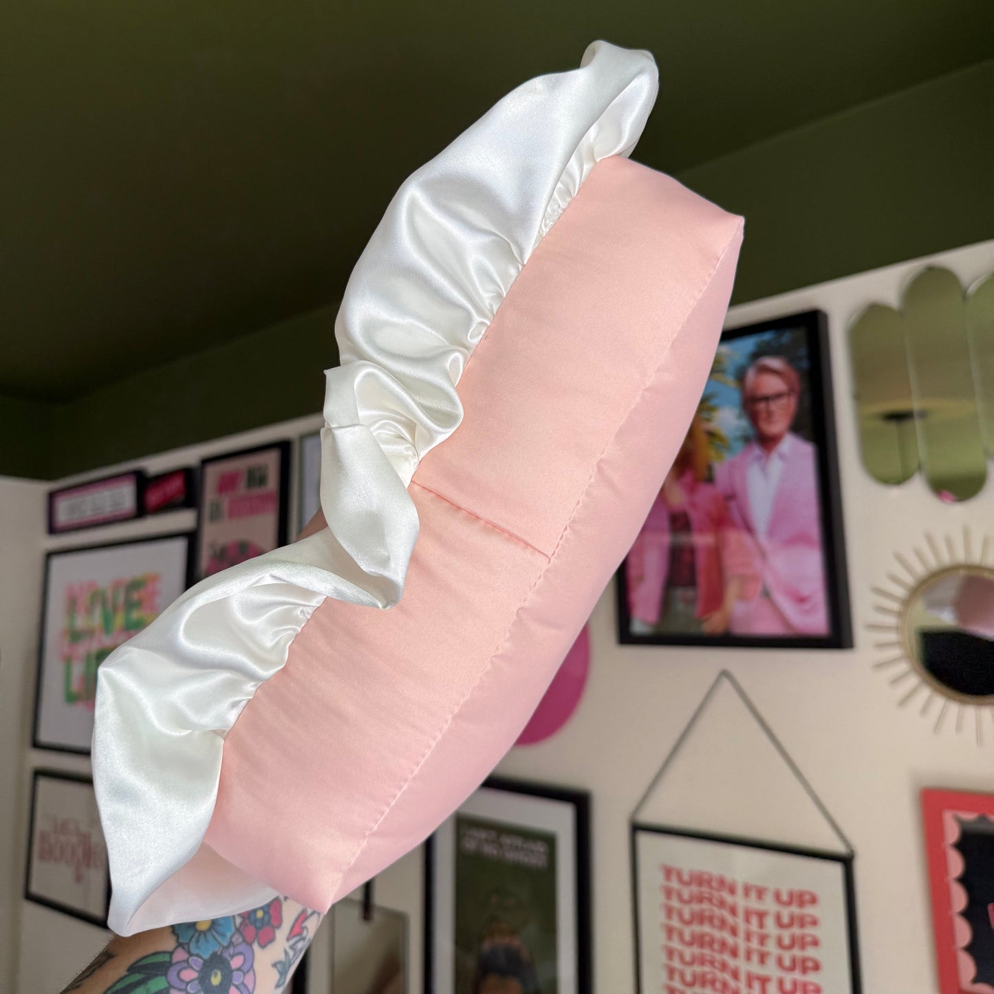 Luxury Large Blush/Cream Satin Frilled Cushion