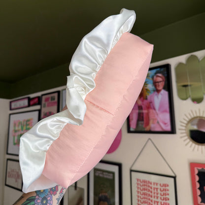 Luxury Large Blush/Cream Satin Frilled Cushion