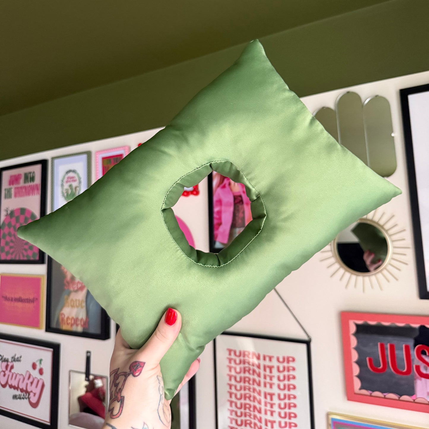 Light Olive Green Satin Cushion