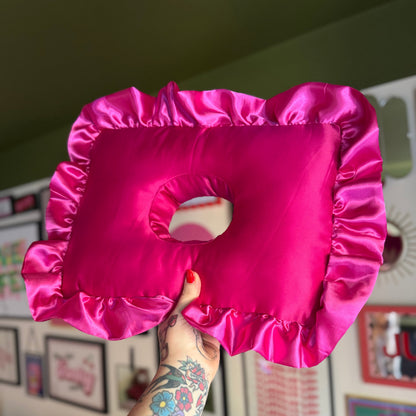 Large Luxury Hot Pink Frilled Satin Cushion