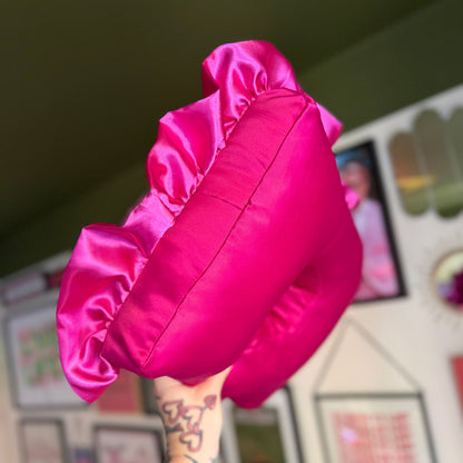 Large Luxury Hot Pink Frilled Satin Cushion