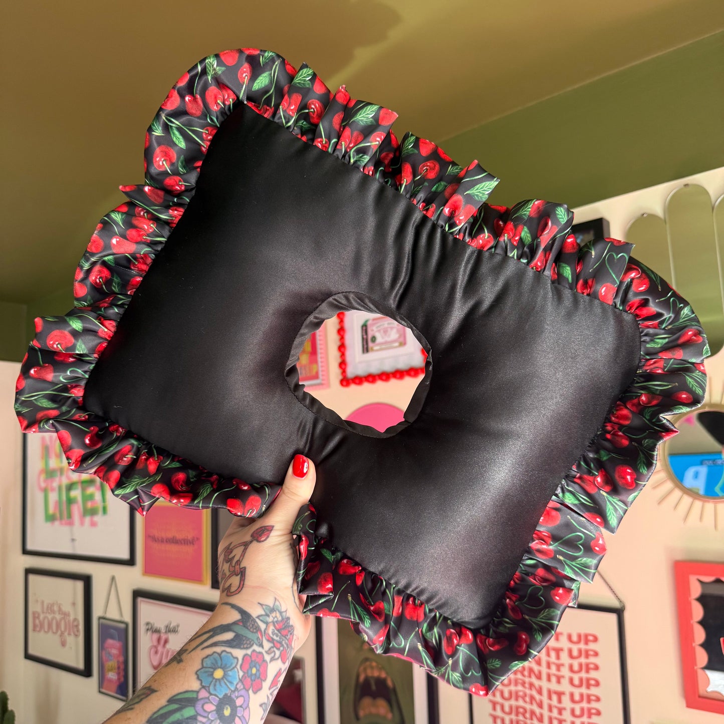 Luxury Large Black Cherry Satin Cushion