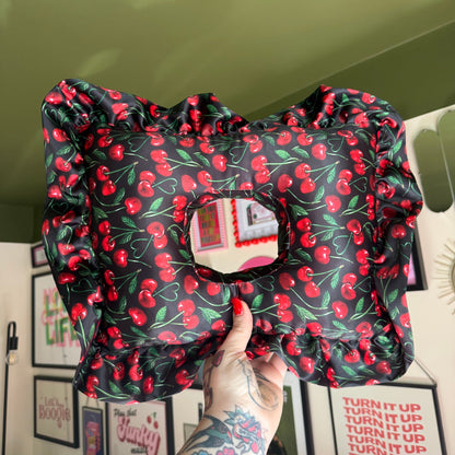 Luxury Black Cherry Silky Satin Frilled Cushion