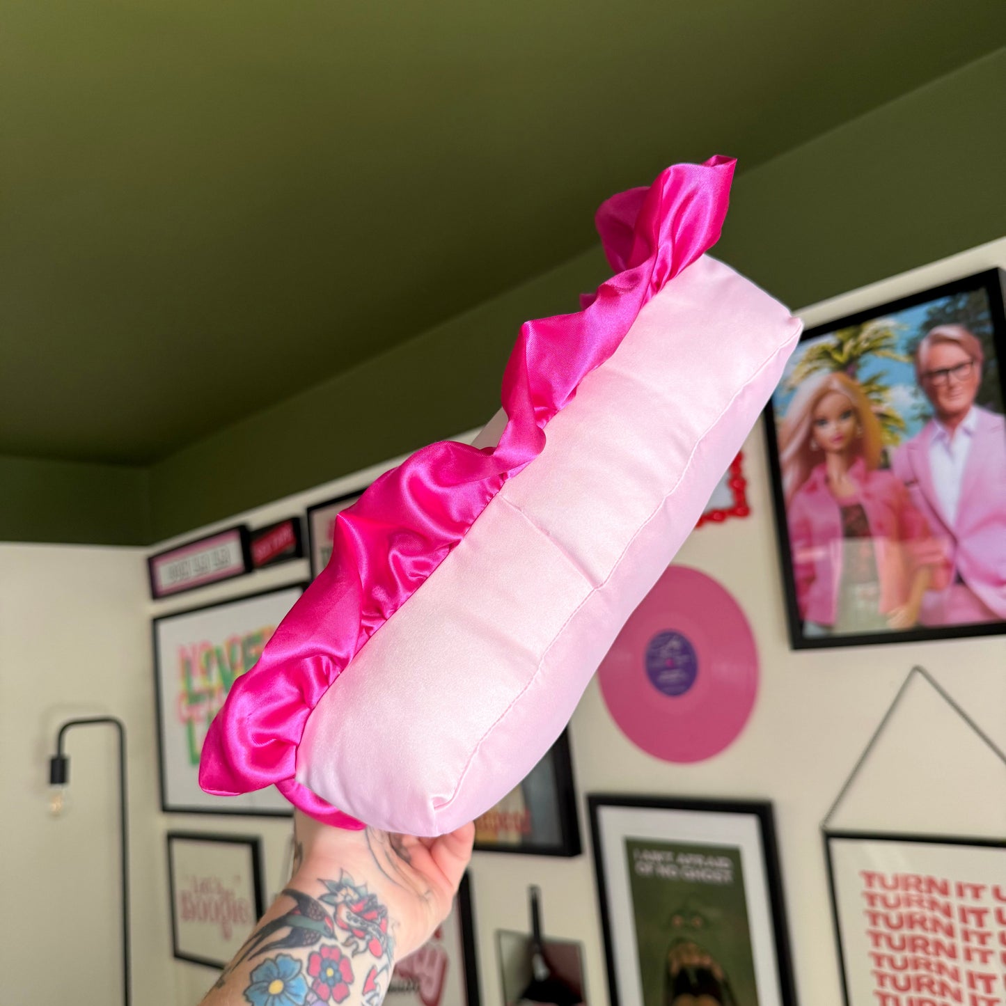Large Luxury Pink on Pink Frilled Satin Cushion