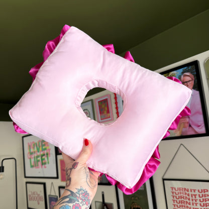 Large Luxury Pink on Pink Frilled Satin Cushion