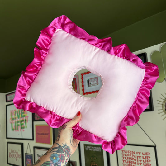 Large Luxury Pink on Pink Frilled Satin Cushion