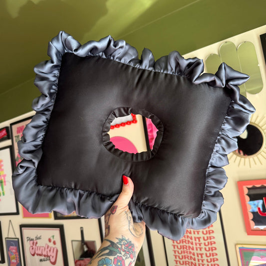 Luxury Large Black Satin Frilled Cushion
