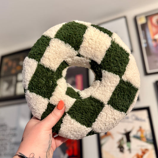 Green & Cream Checkerboard Cushion