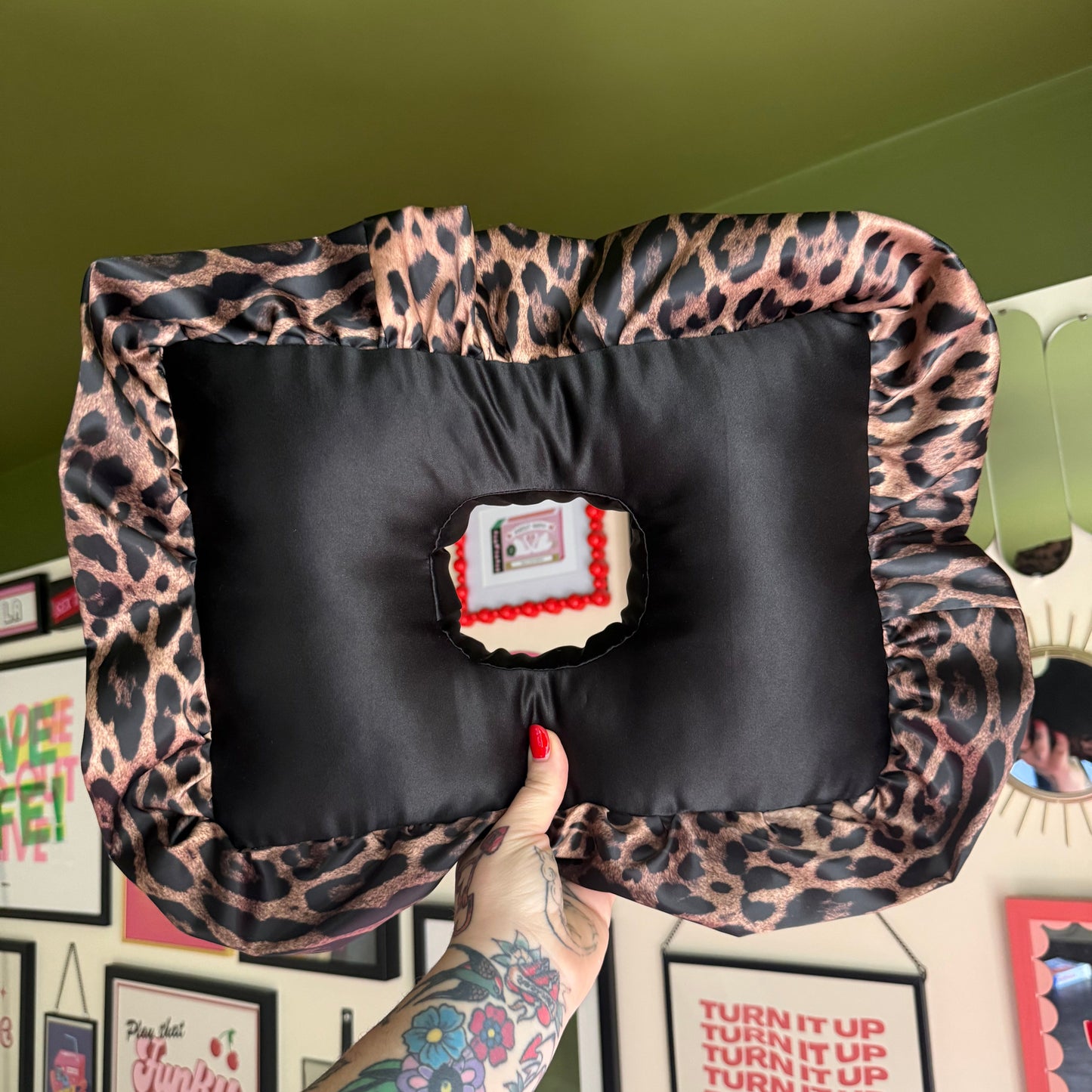 Luxury Large Leopard Print Satin Frilled Cushion