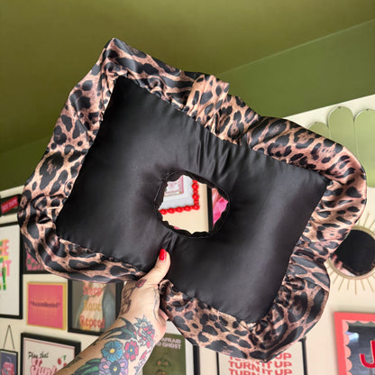 Luxury Large Leopard Print Satin Frilled Cushion