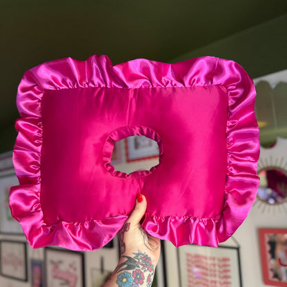 Large Luxury Hot Pink Frilled Satin Cushion